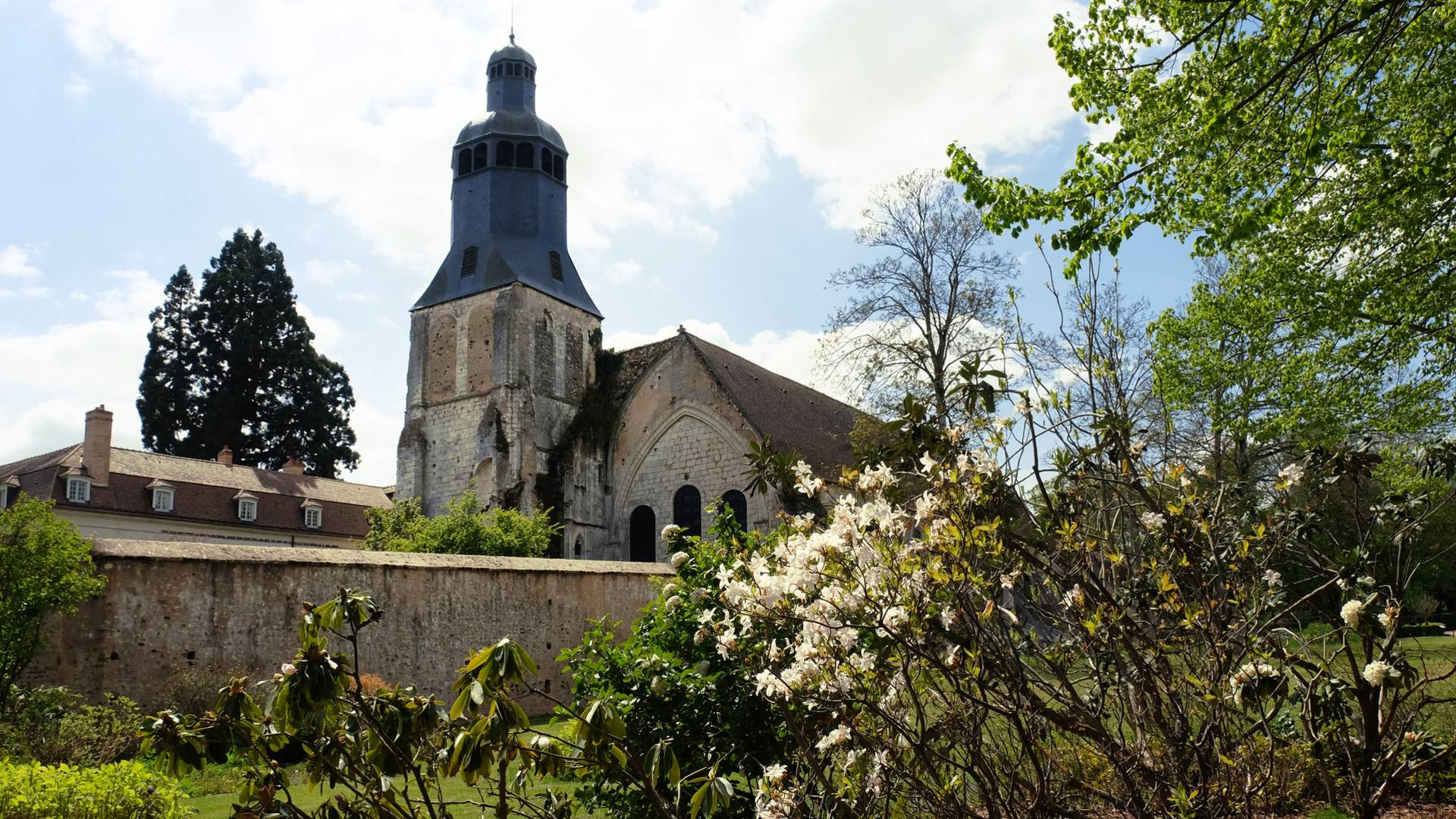 Vue de loin de l'Abbaye de Thiron Gardais